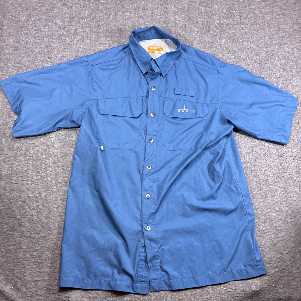 Habit Fishing Shirt Mens Medium Blue Short‎ Sleeve Vented UPF 30+